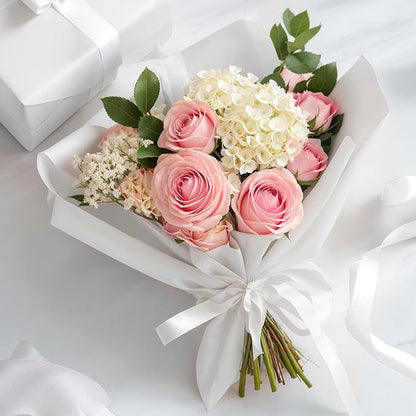YTDEK Flower Wrapping Paper 20 Sheets White Floral Bouquet Wrapping Paper with Ribbon for Florist Supplies Wedding Shower Anniversary Birthday Graduation