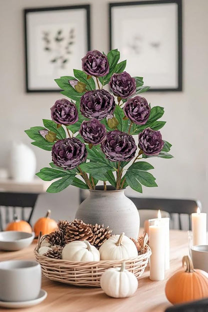 Briful 3 Pack Artificial Peony Flower 27.5" Purple Silk Peonies Floral Stems Real Touch Faux Peony Flower for Wedding Bouquets Home Floral Arrangements Table Centerpieces DIY Décor
