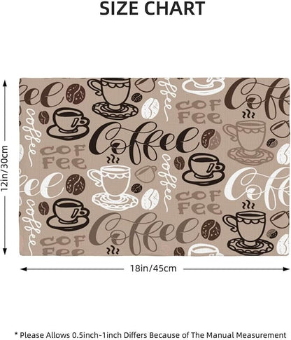 Coffee Theme Linen Placemats Set of 6 Vintage Brown Coffee Cup Table Mats Heat Resistant Place Mats for Home Party Kitchen Dining Decoration 12x18 Inch