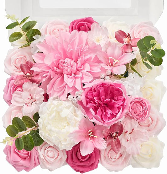 TINGE TIME Artificial Flowers Deep Pink Flower Combo for DIY Wedding Bouquets Table Centerpieces Arrangements Party Baby Shower Home Spring Decorations
