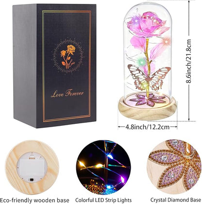 Beferr Christmas Birthday Gifts for Women, Mom Gifts for Christmas Galaxy Glass Rose Forever Preserved Flowers for Delivery Prime Rose in Glass Dome Xmas Gifts for Grandma Wife Sister Her, NPink