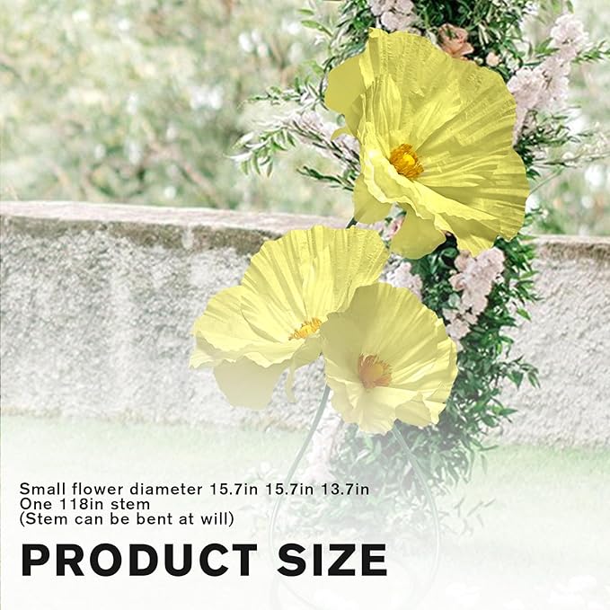 Large Handcrafted Paper Flowers Decoration - Artificial Flower Birthday Party Decorations, Wedding Decoration for Reception for Nursery Wall/Baby Shower Archway Decor 3 Pack (Yellow)
