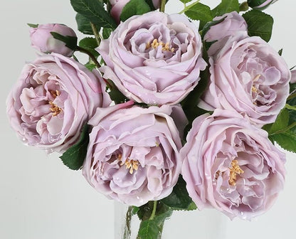Real Touch Purple Austin Roses Peonies Artificial Flowers 4 Bouquets Latex Fake Peonies with Long Stem Realistic Faux Peonies for Wedding Party Home Table Centerpieces Decor (Light Purple)