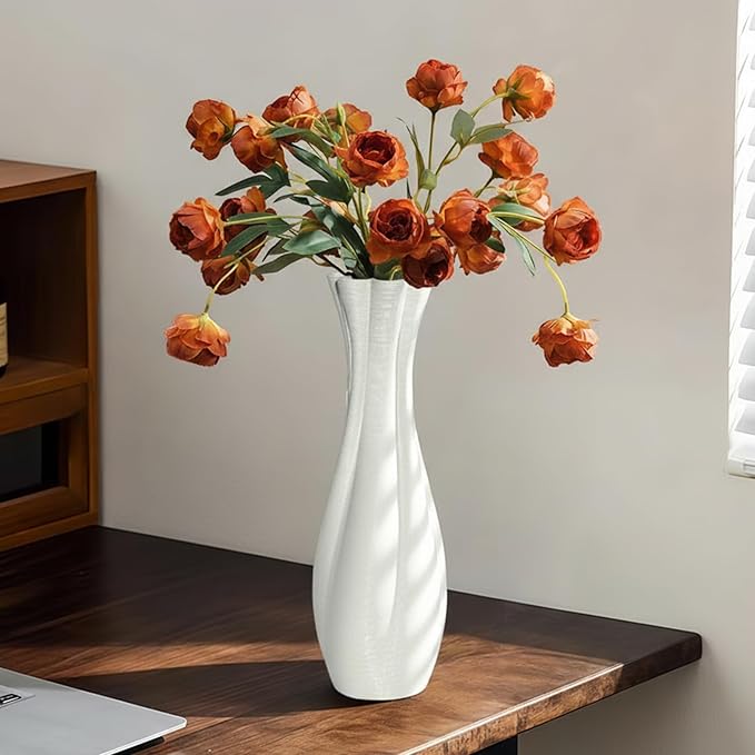 White Ceramic Decorative Vase, Nordic Modern Irregular Shape Flower Vase for Home Decor, Simple Artistic Centerpiece for Dining Table or Coffee Table