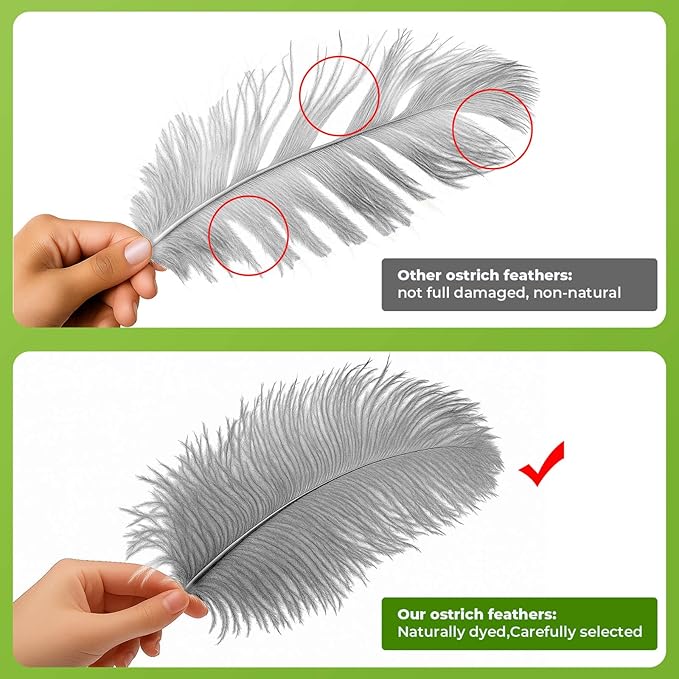 Piokio 20 pcs Natural Grey Ostrich Feathers 12-14 inch(30-35 cm) Bulk for Wedding Party Centerpieces and DIY Clothes Decoration, Gatsby Decorations