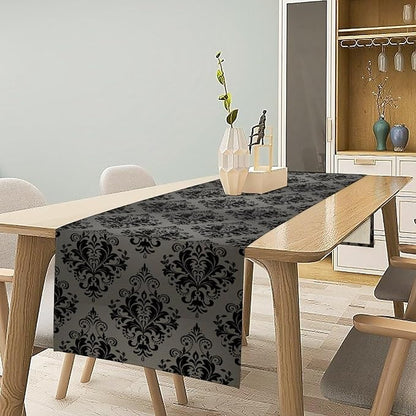 Black Damask Table Runner,Gothic Antique Victorian Floral Boho Table Runner for Home Kitchen Table Dining Garden Farmhouse Wedding Party Decor 13x70 Inch