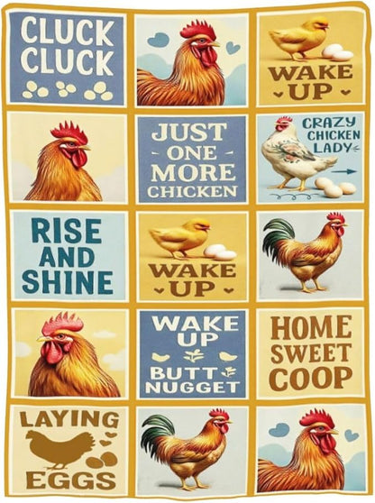 Chicken Blanket Rooster Throw Blanket Farm Animal Soft Cozy Fleece Fuzzy Stuffed Plush Flannel Gifts for Girls Women Boys Kids Adults 60"X80"