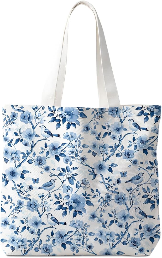 Flowers Tote Bag Gifts for Women, Canvas Aesthetic Reusable Grocery Bags Shopping Bags