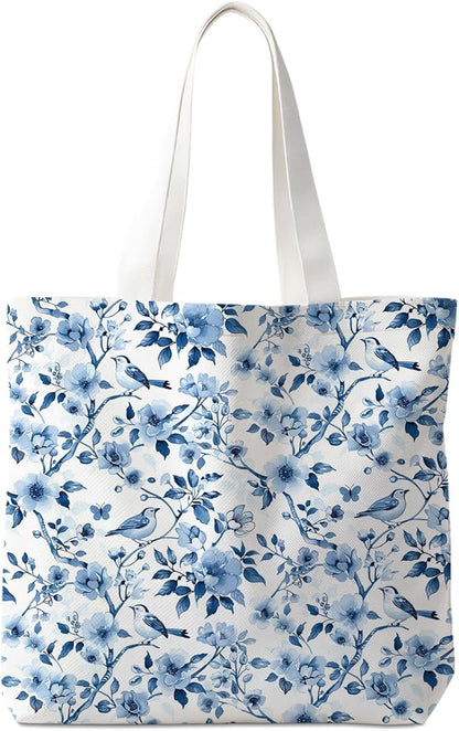 Flowers Tote Bag Gifts for Women, Canvas Aesthetic Reusable Grocery Bags Shopping Bags