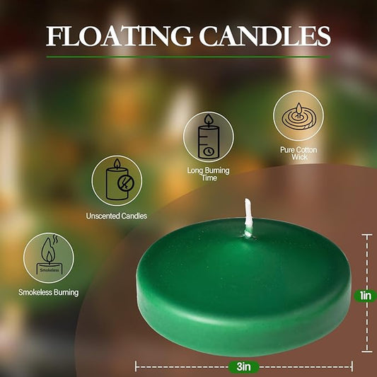 3 inch Floating Candles 36 Packs Green Floating Candle for Centerpieces 8-9 Hours Floating Candles 3” Water Candles for Cylinder Vases, Pool, Wedding, Christmas