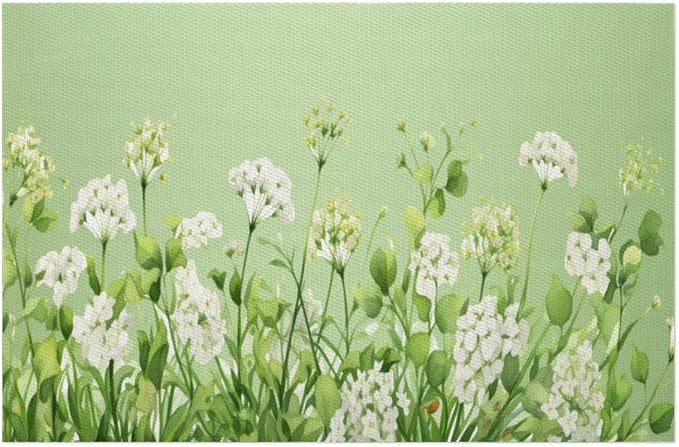 PVC Placemats Set of 6 Sage Green Flower Wipeable Table Mats Washable Heat Resistant Non Slip Vinyl Dining Table Mat for Kithen Indoor Outdoor Patio Farmhouse Place Mats Decorative