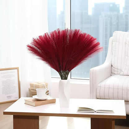 Faux Burgundy Pampas Grass - 30pcs 24 Inch Artificial Pampas Grass Decor Tall, Fake Pompas Grass for Vase Filler, Table Centerpieces, Wedding, Party and Home Decor (Burgundy, 30 Pieces)