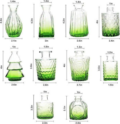 RUCKACE Bud Vases in Bulk 22 Green Glass Small Vases Flower Vase Bulk for Centerpiece Table Wedding Decorations Home Decor Party(Gradient Green 22 Pack)