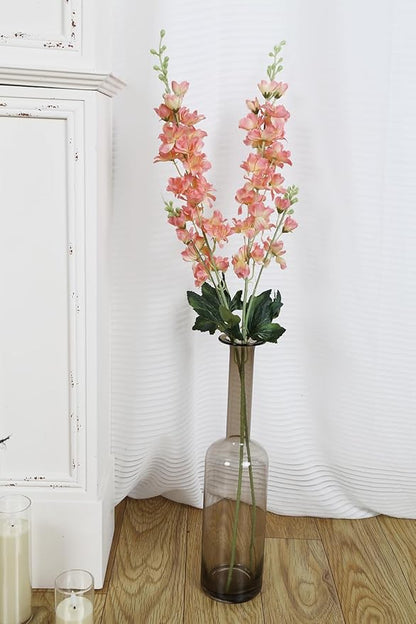 Delphinium Artificial Flowers,8PCS Long Stem Silk Larkspur Flowers 33.5'' Faux Delphinium Stems for Tall Vase Home Wedding Table Decor(Coral