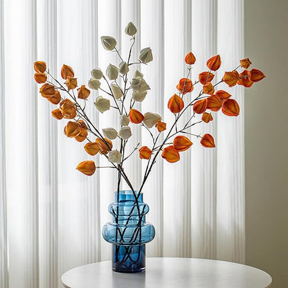 Clear Blue Bubble Glass Flower Vase, Modern Boho Ins Style Vase for Hydroponic Plants Bouquet, for Home Room Office Book Shelf Wedding Table Decor (W 6" X H 9.4")