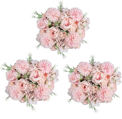 DDcafor 6 Pack Artificial Flowers, Fake Faux Peony Silk Hydrangea Plastic Carnations Daisy Realistic Flower Arrangements for Wedding Decoration Table Centerpieces, for Home Office Party Decor (Pink)