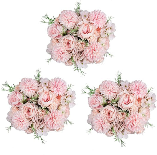 DDcafor 6 Pack Artificial Flowers, Fake Faux Peony Silk Hydrangea Plastic Carnations Daisy Realistic Flower Arrangements for Wedding Decoration Table Centerpieces, for Home Office Party Decor (Pink)