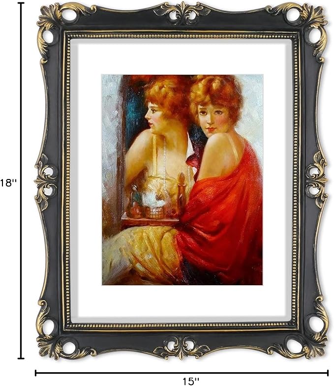 SIMON'S SHOP 11x14 Picture Frame with Mat for 8x10 Artwork, Vintage Poster Frames for Gallery Wall and Tabletop, Antique Style Black Gothic Photo Display
