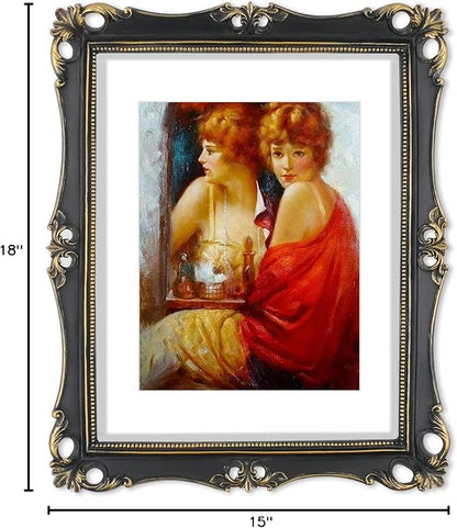 SIMON'S SHOP 11x14 Picture Frame with Mat for 8x10 Artwork, Vintage Poster Frames for Gallery Wall and Tabletop, Antique Style Black Gothic Photo Display