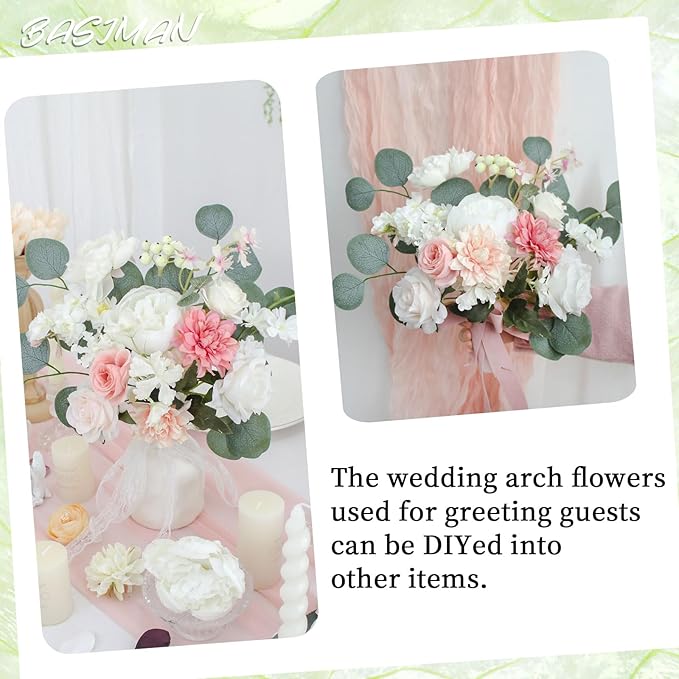 2pcs Wedding Arch Flowers,Wedding Artificial Sign Flower,Welcome Easel Door Decor Wall swags for Reception Backdrop Table Decorations Welcome Sign (Deep Pink)