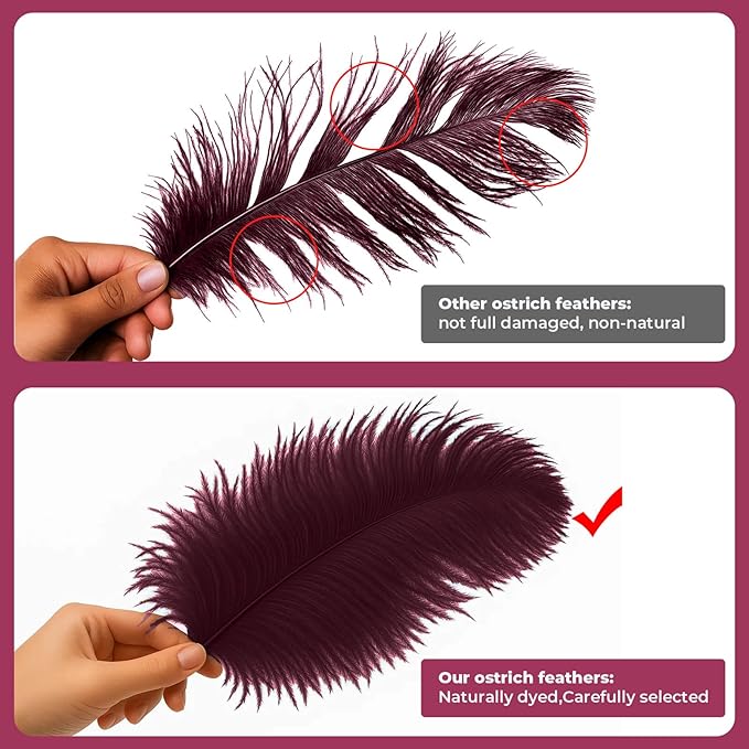 Piokio 20 pcs Burgundy Ostrich Feathers 12-14 inch(30-35 cm) Bulk for and DIY Clothes Decoration, Gatsby Decorations Wedding Party Centerpieces, Easter
