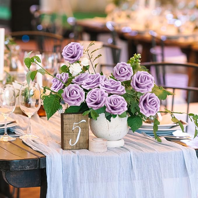 JOYLEX Artificial Flowers Realistic Roses, Real Looking Fake Roses with Stem for DIY Wedding Bouquets Centerpieces Bridal Shower Party Home Romantic Decorations (Light Purple, Regular 3" - 200pcs)