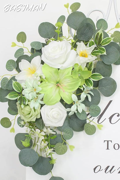 2pcs Wedding Arch Flowers,Wedding Welcome Sign,centerpieces for Tables,Reception Backdrop Table Decorations Welcome Sign(Green)