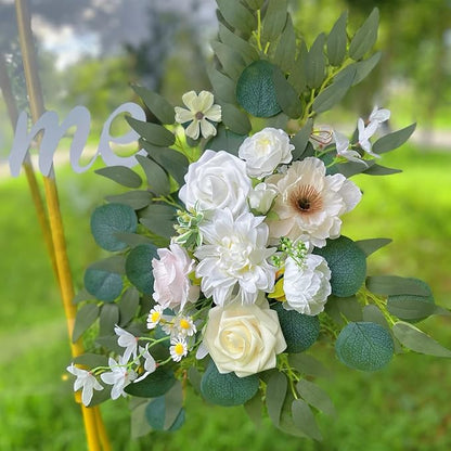 Artificial Arch Flowers Swag Set of 2 for Wedding Welcome Sign Floral Decoration and Reception Backdrop Decoration(Champagne White)