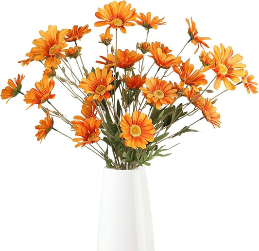 6PCS Orange Daisies Artificial Flowers 36 Heads 29.52”Realistic Fake Daisies with Stems for Tall Vase Wedding Party Outdoor Arrangement Aisle Room Porch Home Decor(Orange)
