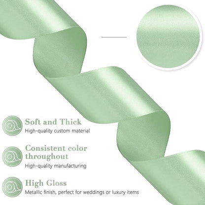 Sage Green Ribbon 1-1/2 Inch, 60 Yards Light Green Satin Ribbon for Gift Wrapping, Fabric Ribbon for Flower Bouquet Crafts Wedding Christmas Easter Halloween