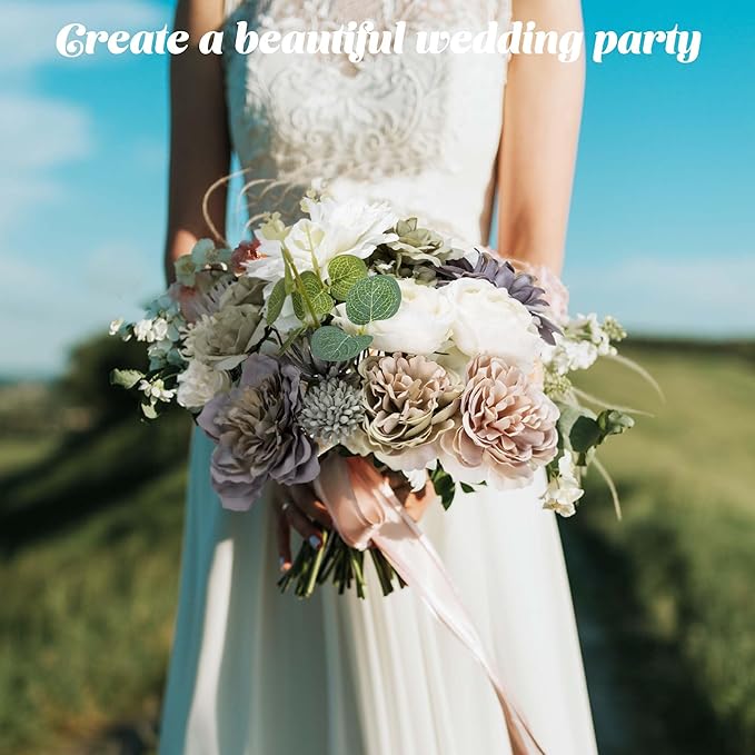 Artificial Flowers Combo Box, Fake Silk Foam Flower Mix with Wire Stem, DIY Wedding Bridal Bouquet Shower Party Home Décor (30-40 Pieces) (Dusty Green)