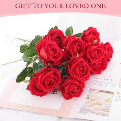 Hananona 50 Pcs Artificial Roses in Bulk, Fake Silk Red Roses Realistic Roses for Wedding Centerpieces Flower Arrangement Home Decor (50, Red)