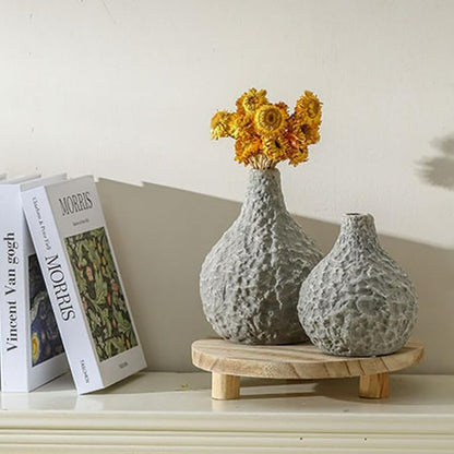 Stone Vases，Ceramic Bud Vase Set of 2,Minimalist Vases for Pampas Grass,Modern Vase for Wabi Sabi Home Decor, Shelf Decoration，Fireplace Decor,Coffee Table Decor