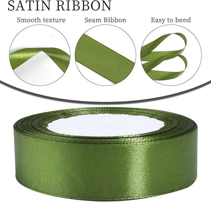 Sage Green Ribbon for Gift Wrapping, 1 inch Polyester Satin Hair Ribbon for Flower Bouquet, Weeding Decoration, Baby Shower, Crafts Bows Fabric Christmas Ribbons 25 Yards