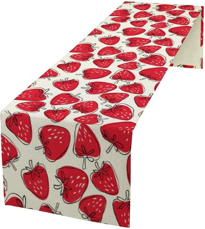 Strawberry Table Runner, Spring Summer Fruit Birthday Party Decorations Dining Room Home Kitchen Table Decor 13 x 60Inches