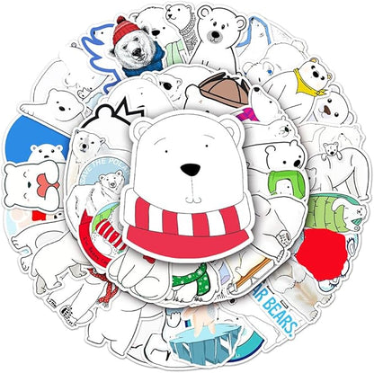 Polar Bear Vinyl Stickers for Teens Boy Girls Kids|50 Pcs|Cartoon Waterproof Stickers for Laptop Phone Tablet Luggage Flasks Water Bottle Notebook Bike Car Bike,Animals Decals Pack(Polar Bear)