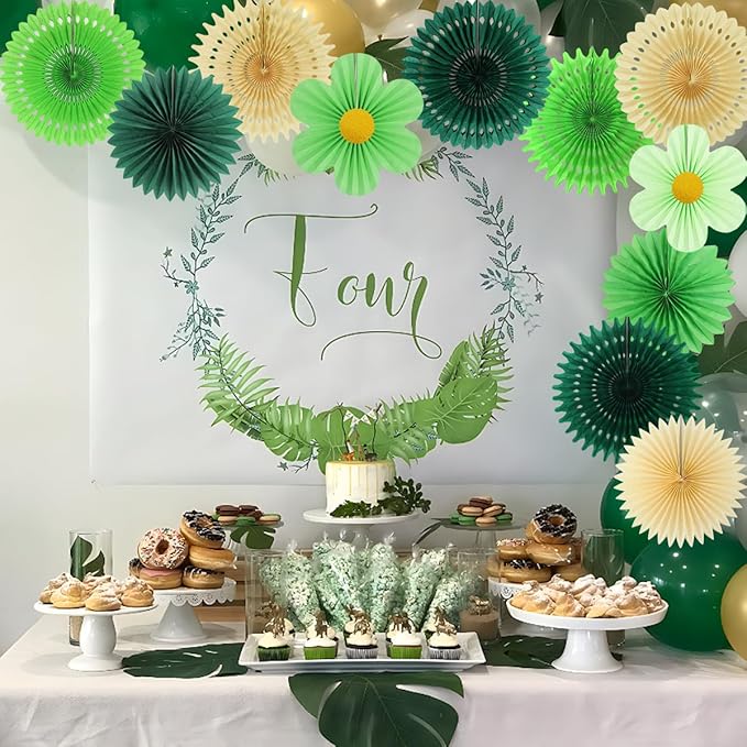 zilue Paper Fans Party Decorations Paper Flowers Decorations for Wall Classroom Floral Backdrop Baby Shower Birthday Party Flower Wall Decor Pack of 11 Green