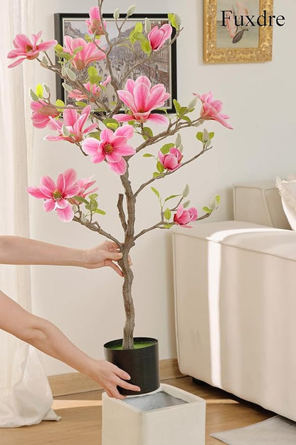 Artificial Magnolia Tree 40 inch, Artificial Flower Tree with Pot, Artificial Magnolia Flower is Realistic Real Touch, Flower Tree Home Decor for Living Room, Floor, Store and Hotel(Pink)