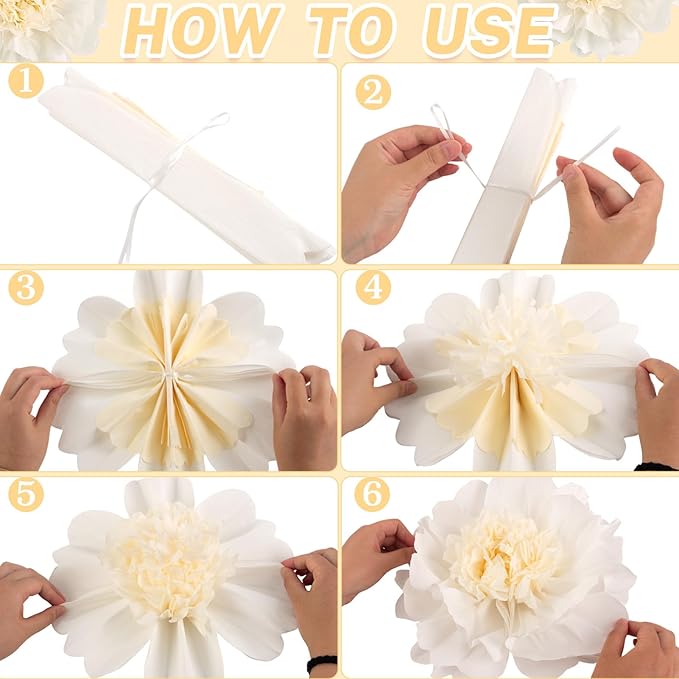 PATTEPOINT 12PCS White Paper Flowers Decorations for Wall Giant Tissue Paper Flowers 12'' White Giant Crepe Artificial Flowers Large Flowers for Wedding Birthday Baby Shower Party Home Decor Supplies
