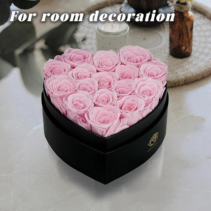 16-Piece Forever Flowers Heart-Shaped Box – Real Immortal Preserved Roses Lasting a Year, Perfect for Birthday, Girlfriend, Mother, or Wife, Valentine Day Gift for Her - Pink