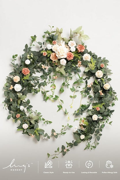 Ling's moment 9FT Spring Eucalyptus & Willow Leaf Flower Garland for Pink Wedding, Valentines Sweetheart Table Centerpieces Head Table Decor, Arch Backdrop Decorations for Wedding | Garden Blush