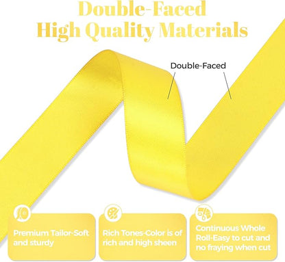 Daffodil Yellow Satin Ribbon, Double Faced 1 Inch X 50 Yards Daffodil Ribbon, Premium Satin Ribbon for Gift Wrapping, Crafts, Hair Bow Making, Sewing, Flower Bouquet, Wedding Party Decor