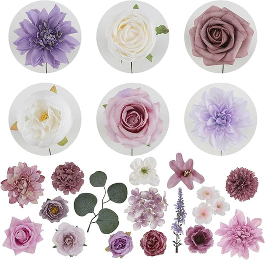 Senseya Artificial Flowers Combo Box for Decoration,Silk Mix Fake Flowers with Stems DIY Wedding Bouquets,Artificial Flowers Bulk Box Set Home Cake Decor
