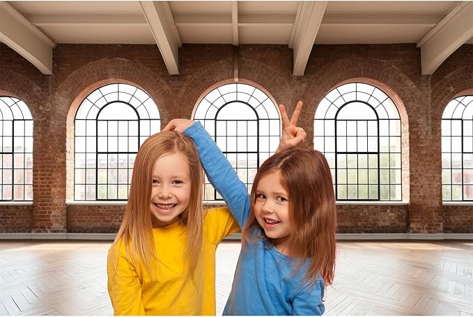 Large Empty Room Backdrop Concrete Walls Wooden Floor with Big Arched Windows Photography Background Empty Loft Style with Brick Wall Photography Decorations Photo Booth Shoot Studio Props 15x8ft