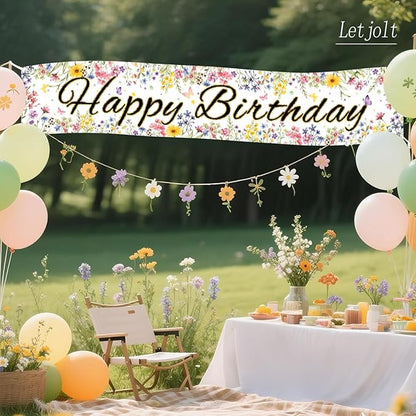 Letjolt Happy Birthday Banner Girls Birthday Party Decorations Wildflower Floral Theme Decor for Nursery Celebration Baby Shower Backdrop 6Ft