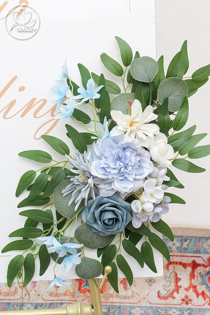 Pack of 2 Wedding Arch Decorations Artificial Hanging Flowers Floral Swag for Wedding Welcome Sign Backdrop Balloon Arch Home Party Bridal Ceremony Reusable(Blue)