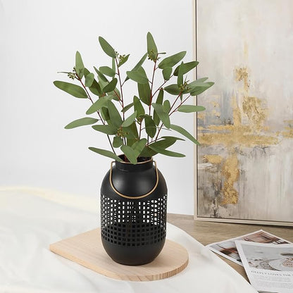 Flower Vase Rustic Metal Vase, 13.8" Black Lantern Vase with Handle for Farmhouse Home Décor Artificial Flowers and Centerpieces