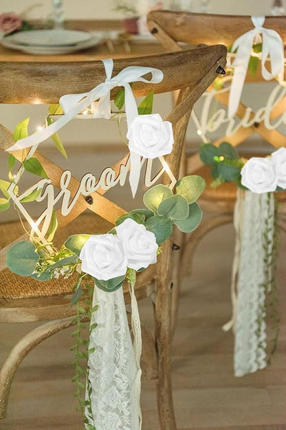 White Foam Roses 50PCS Artificial Flowers with Stems 2.95" White Artificial Roses Realistic Fake Roses Flowers for Baby Shower Centerpieces Wedding Bouquets Home Table Decor