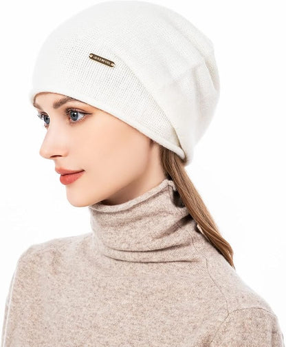 QUEENFUR Knit Slouchy Beanie Hats for Women Cashmere Ski Cap Knitted Wool Soft Warm Winter Hat