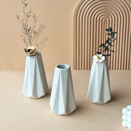 Modern White Small Ceramic Vase Set of 6 for Living Room Bedroom 5.9'' Minimalist Fresh Flower Vases for Home Decor Office Fireplace Centerpieces Nordic Style Gift for Fake Plant 6 Pack